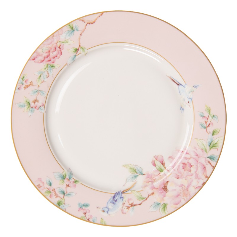 6CEFP0126 Dinner Plate Ø 27 cm Pink White Porcelain Flowers Dining Plate