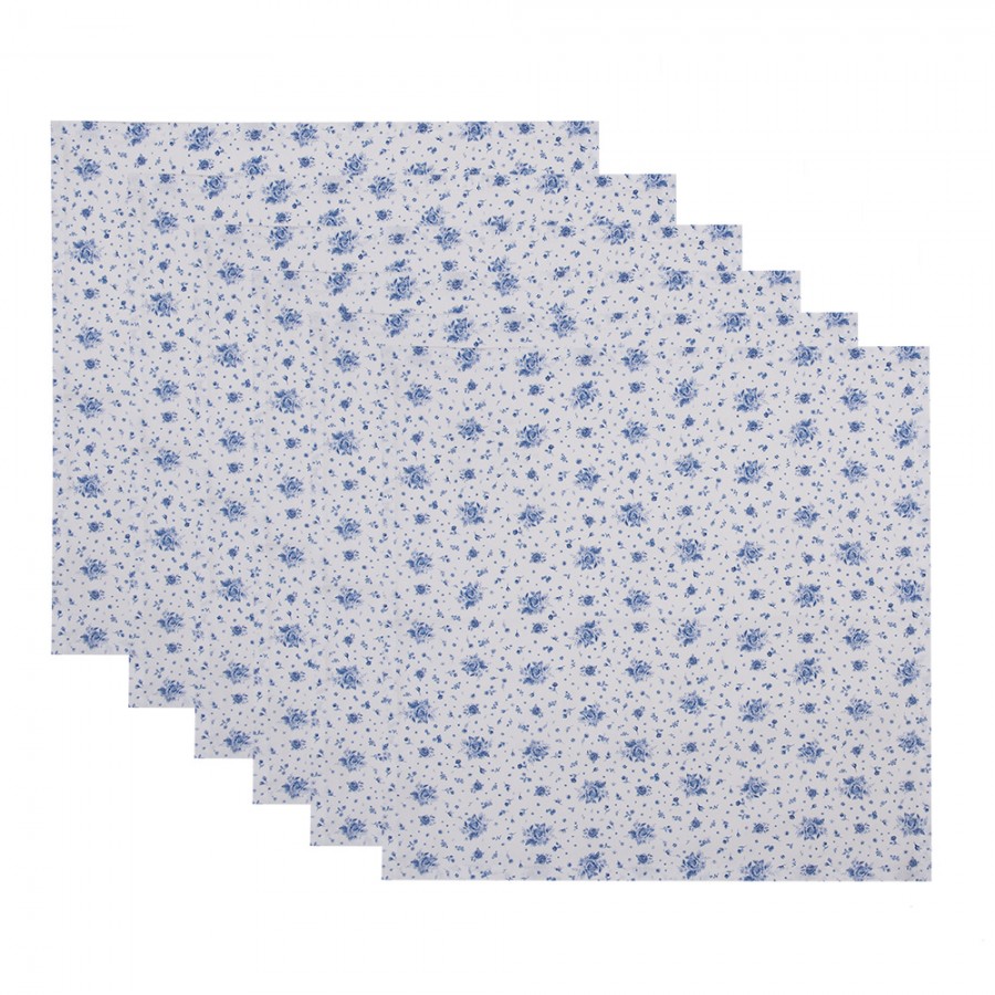 BRB43 Napkins Cotton Set of 6 40x40 cm White Blue Roses Square