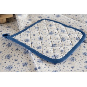 2BRB45 Topflappen 20x20 cm Weiß Blau Baumwolle Rosen Quadrat