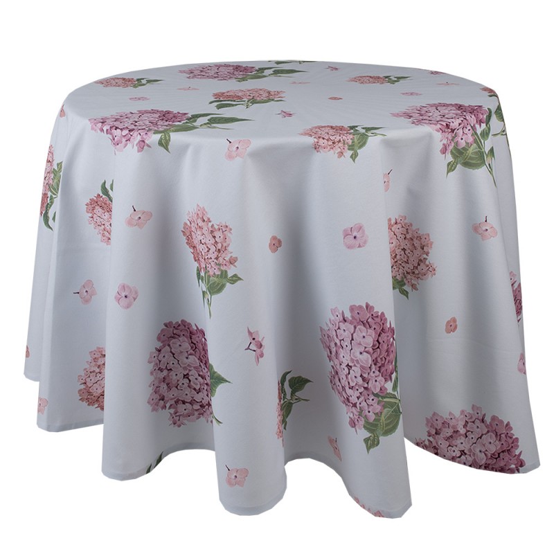 VTG07 Tablecloth Ø 170 cm Blue Pink Cotton Hydrangea Round