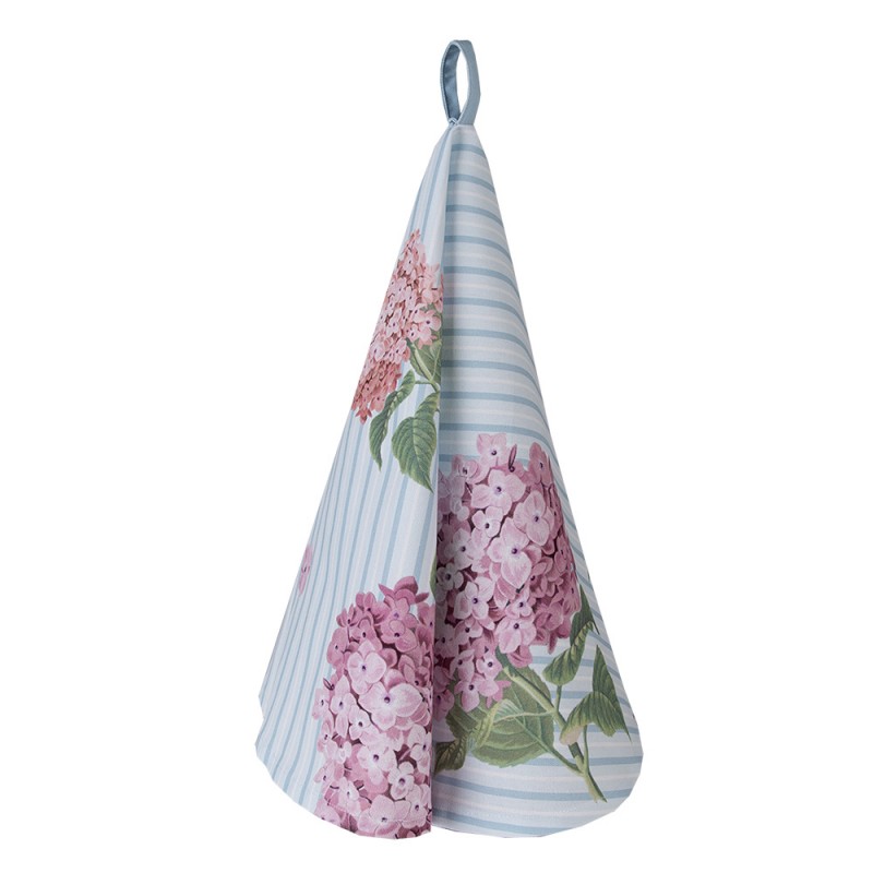 VTG48 Tea Towel  Ø 80 cm Blue Pink Cotton Hydrangea Round