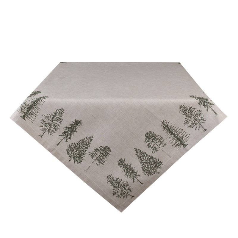 NPT03 Tablecloth 130x180 cm Beige Green Cotton Pine Trees Rectangle