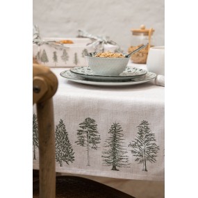 2NPT03 Tischdecke 130x180 cm Beige Grün Baumwolle Tannenbäume Rechteck