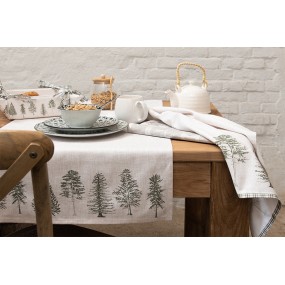 2NPT03 Tablecloth 130x180 cm Beige Green Cotton Pine Trees Rectangle
