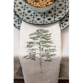 2NPT05 Tablecloth 150x250 cm Beige Green Cotton Pine Trees Rectangle