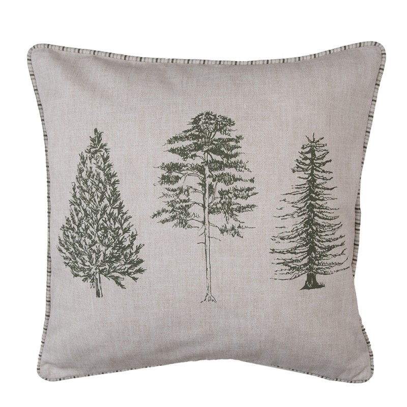 NPT21 Cushion Cover 40x40 cm Beige Green Cotton Pine Trees Square