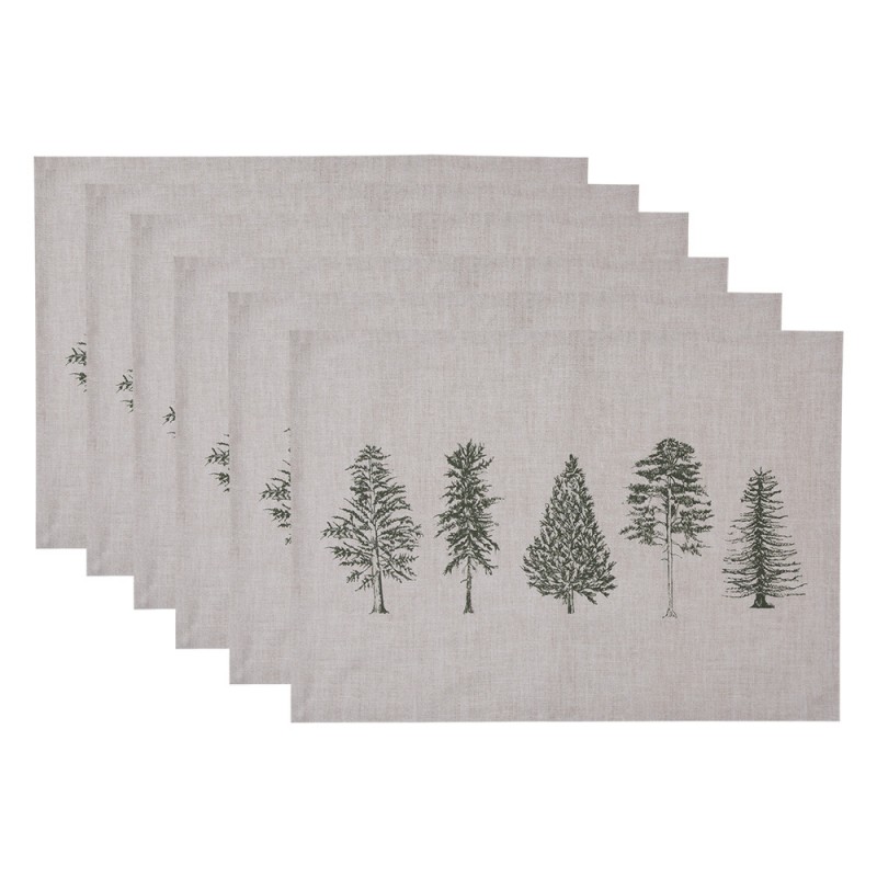 NPT40 Placemats Set of 6 50x35 cm Beige Green Cotton Pine Trees Rectangle