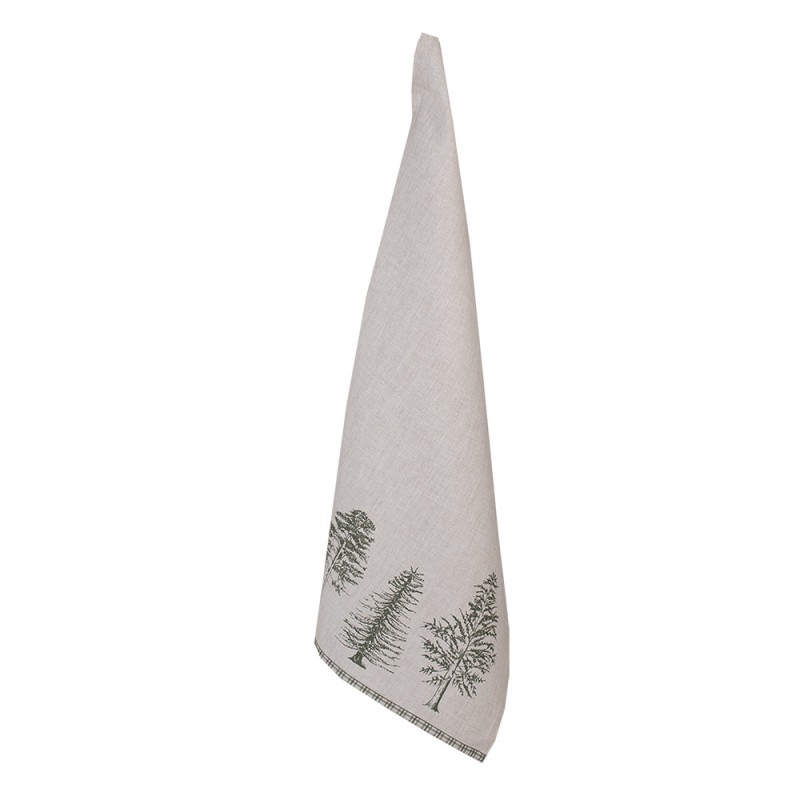 NPT42 Tea Towel  50x70 cm Beige Green Cotton Pine Trees Rectangle