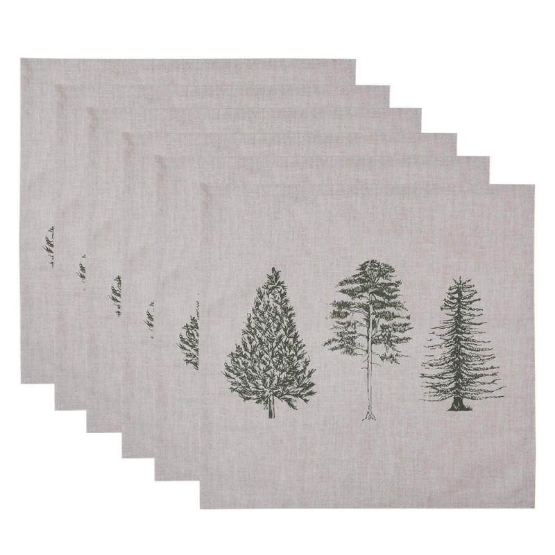 NPT43 Napkins Cotton Set of 6 40x40 cm Beige Green Pine Trees Square