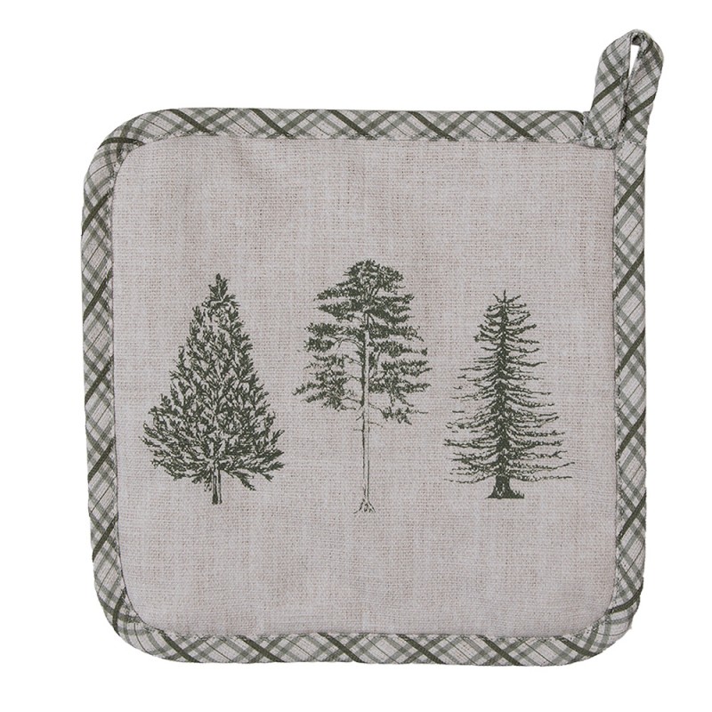 NPT45 Pot Holder 20x20 cm Beige Green Cotton Pine Trees Square