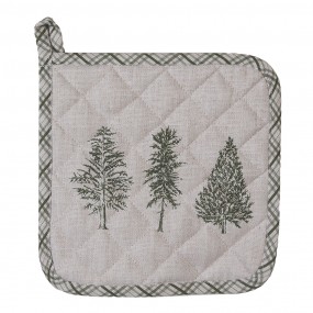 2NPT45 Pot Holder 20x20 cm Beige Green Cotton Pine Trees Square