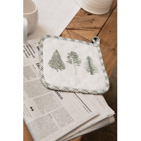 2NPT45 Pot Holder 20x20 cm Beige Green Cotton Pine Trees Square