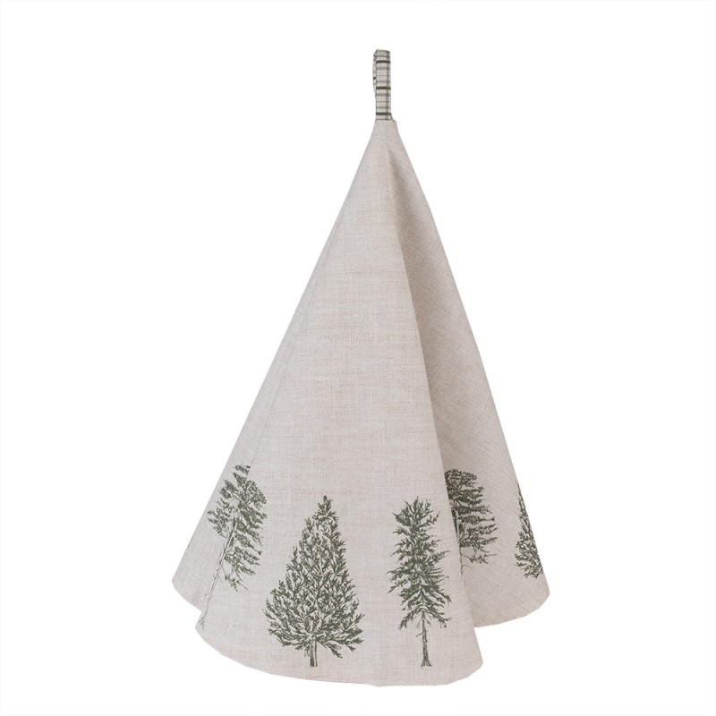 NPT48 Tea Towel  Ø 80 cm Beige Green Cotton Pine Trees Round