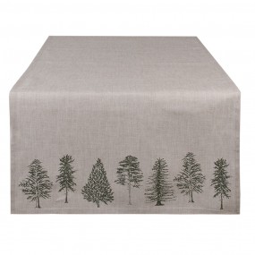 2NPT64 Table Runner 50x140 cm Beige Green Cotton Pine Trees Rectangle