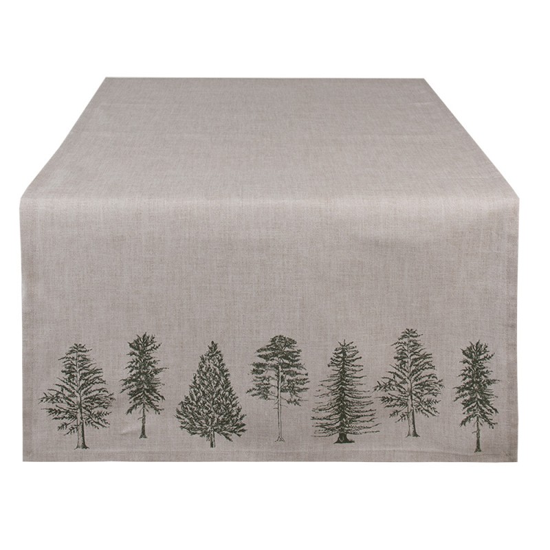 NPT64 Table Runner 50x140 cm Beige Green Cotton Pine Trees Rectangle