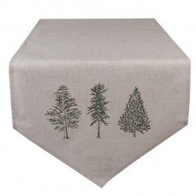 2NPT65 Table Runner 50x160 cm Beige Green Cotton Pine Trees Rectangle