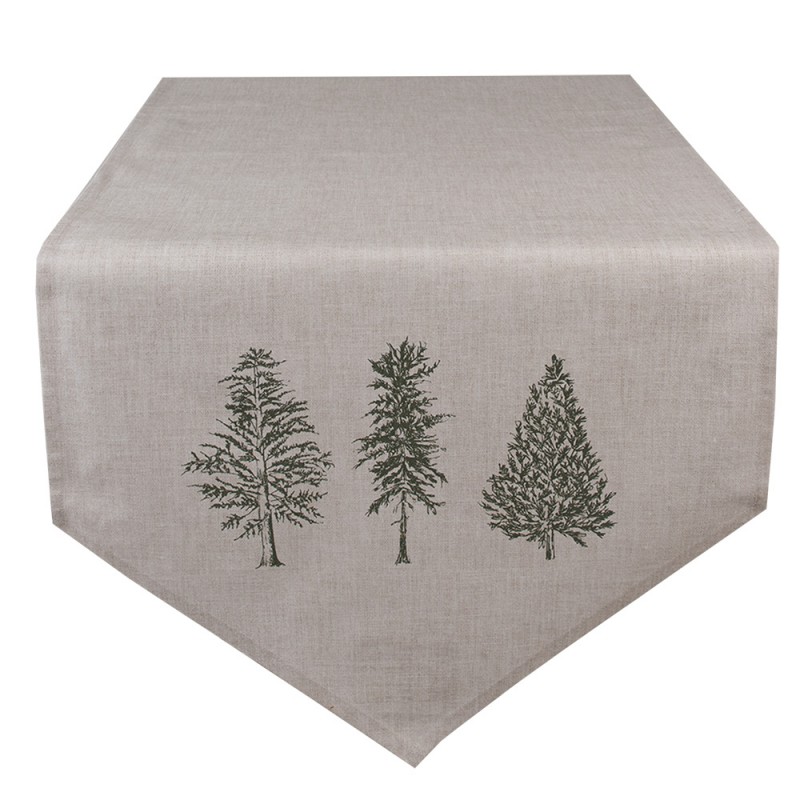 NPT65 Table Runner 50x160 cm Beige Green Cotton Pine Trees Rectangle