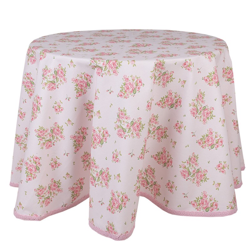 SWR07 Tablecloth Ø 170 cm Pink Cotton Roses Round