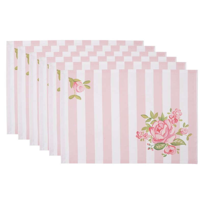 SWR40 Placemats Set of 6 48x33 cm Pink Cotton Roses Rectangle