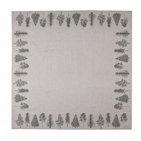 2NPT01 Tischdecke 100x100 cm Beige Grün Baumwolle Tannenbäume Quadrat