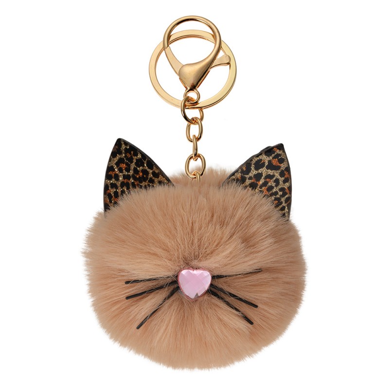 JZKC0090 Keychain Pom-pom Brown Plush Cat