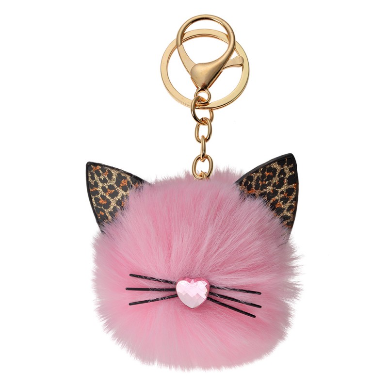 JZKC0092 Keychain Pom-pom Pink Plush Cat