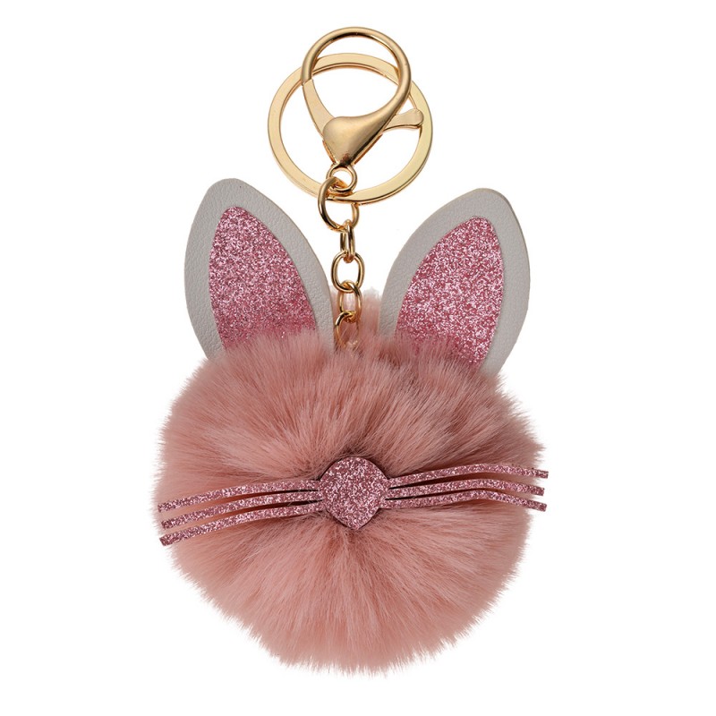 JZKC0094 Keychain Pom-pom Pink Plush Rabbit