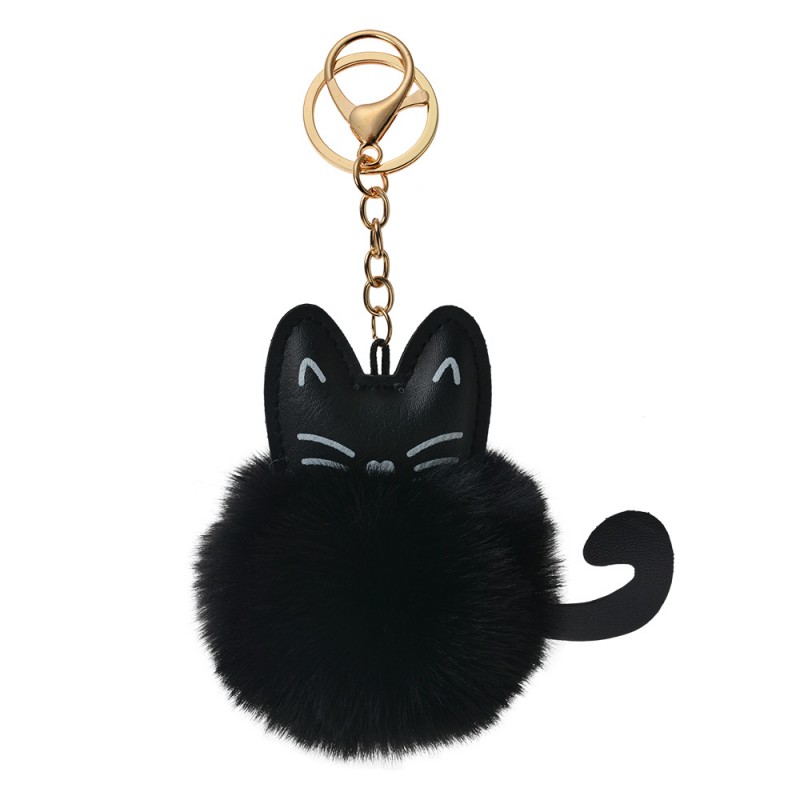 JZKC0095 Keychain Pom-pom Black Plush Cat