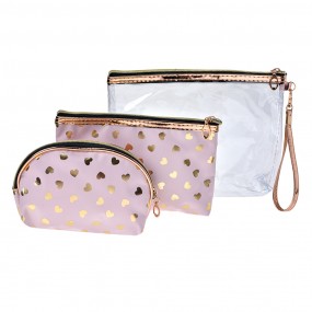 2JZSET0001P Ladies' Toiletry Bag set of 3 23x17 / 20x13 / 18x12 cm Pink Gold colored Synthetic Hearts