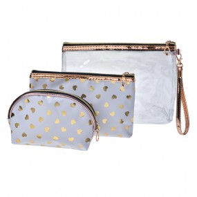 2JZSET0001W Ladies' Toiletry Bag set of 3 23x17 / 20x13 / 18x12 cm White Gold colored Synthetic Hearts