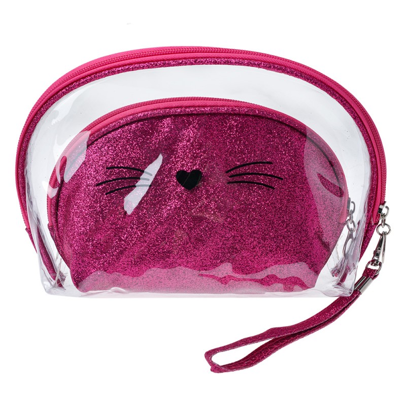 JZSET0002F Ladies' Toiletry Bag set of 2 24x15 / 19x12 cm Pink Synthetic Cat Oval