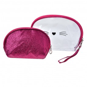 2JZSET0002F Ladies' Toiletry Bag set of 2 24x15 / 19x12 cm Pink Synthetic Cat Oval