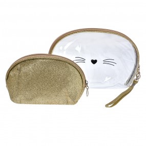 2JZSET0002GO Ladies' Toiletry Bag set of 2 24x15 / 19x12 cm Gold colored Synthetic Cat Oval