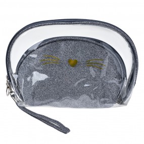 2JZSET0002ZI Ladies' Toiletry Bag set of 2 24x15 / 19x12 cm Silver colored Synthetic Cat Oval