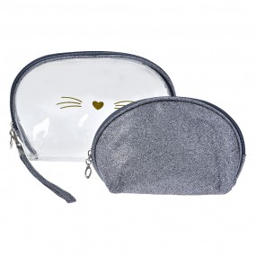2JZSET0002ZI Ladies' Toiletry Bag set of 2 24x15 / 19x12 cm Silver colored Synthetic Cat Oval