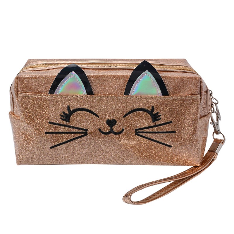 JZTB0024P Ladies' Toiletry Bag Cat 18x10 cm Gold colored Synthetic Rectangle