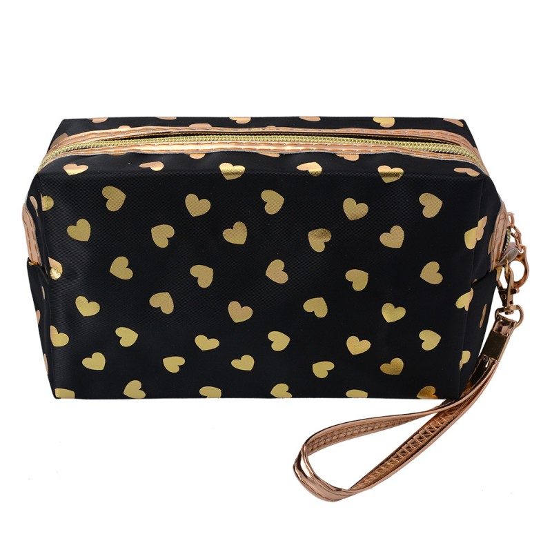 JZTB0026Z Ladies' Toiletry Bag 18x10 cm Black Gold colored Synthetic Hearts Rectangle