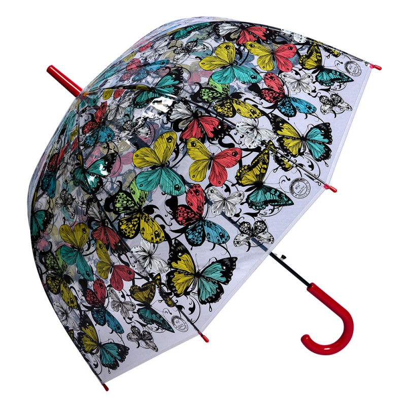 JZUM0062R Erwachsenen-Regenschirm 60 cm Transparant Kunststoff Schmetterlinge Durchsichtiger Regenschirm