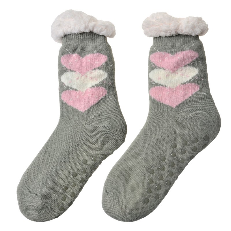 JZSK0019G Chaussettes de maison pour femmes one size Gris Synthétique Coeurs