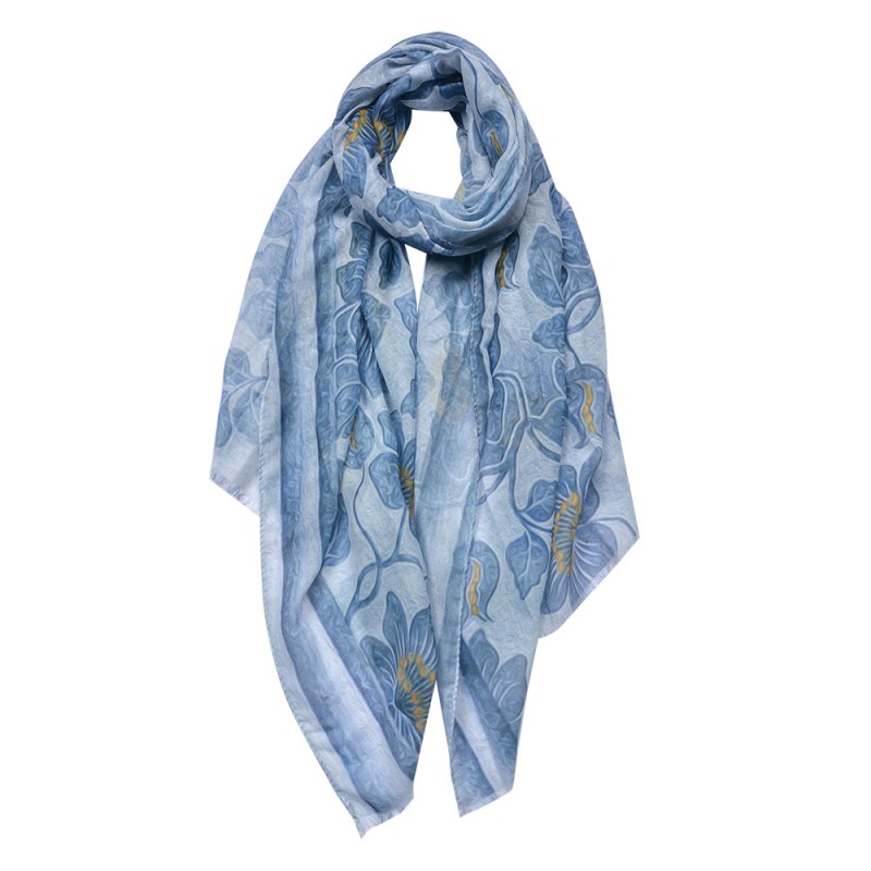 JZSC0698 Écharpe imprimée pour femmes 70x180 cm Bleu Fleurs Écharpe Femme