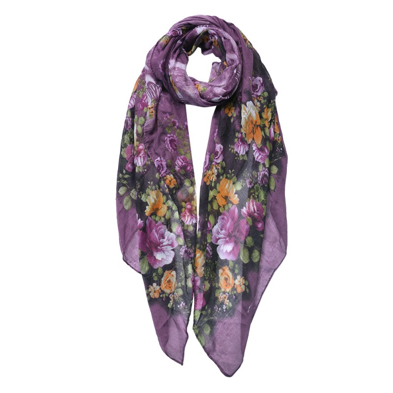 JZSC0752PA Écharpe imprimée pour femmes 90x180 cm Violet Fleurs Écharpe Femme