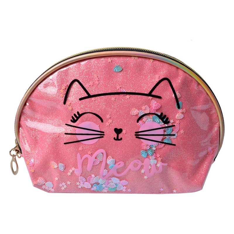 JZTB0065P Damenkulturtasche 22x8x14 cm Rosa Synthetisch Katze Oval Kosmetiktasche