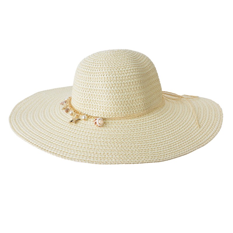 JZHA0036 Women's Hat Ø58 cm Beige Paper straw Shells Round Sun Hat