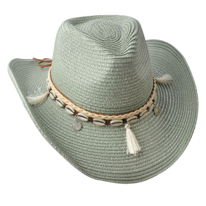 JZHA0050GR Women's Hat Ø58 cm Green Paper straw Shells Round Sun Hat