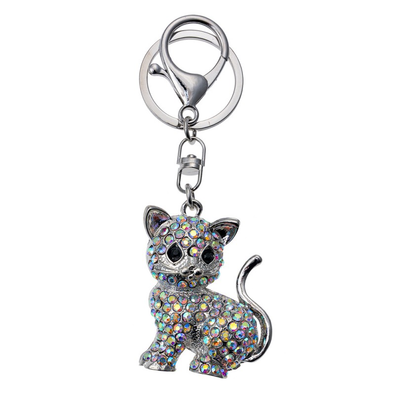 JZKC0124 Porte-clés Chat Couleur argent Métal