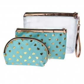 2JZSET0001GR Ladies' Toiletry Bag set of 3 23x17 / 20x13 / 18x12 cm Turquoise Synthetic Hearts