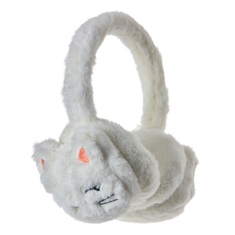 JZCEW0009W Kids Ear Warmers one size White Plush Cat