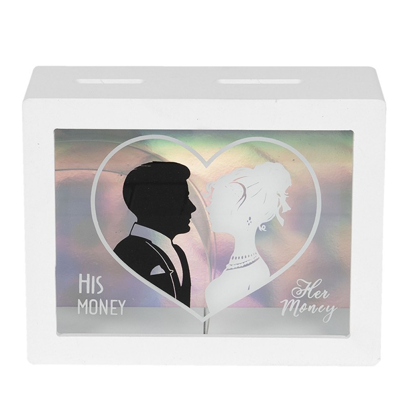 6H1884 Money Box 18x7x14 cm White Wood Heart Rectangle Nice Moneybox
