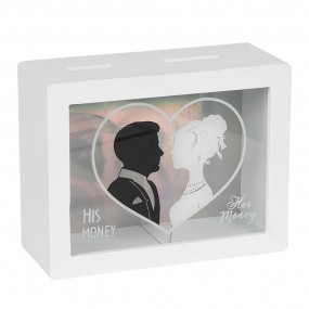 26H1884 Money Box 18x7x14 cm White Wood Heart Rectangle Nice Moneybox