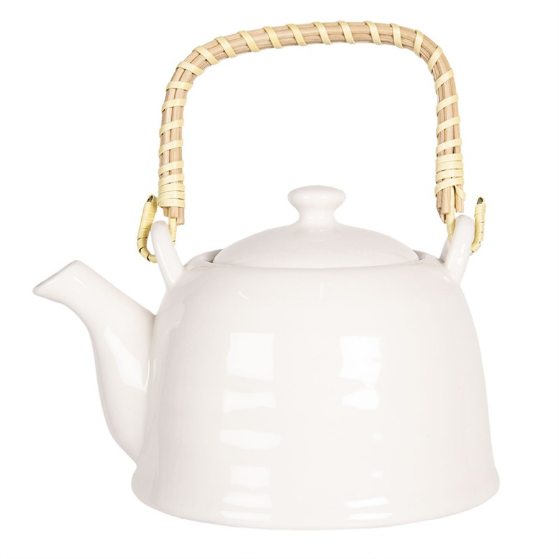 6CETE0088L Teekanne mit Filter 800 ml Weiß Porzellan Rund Kanne für Tee